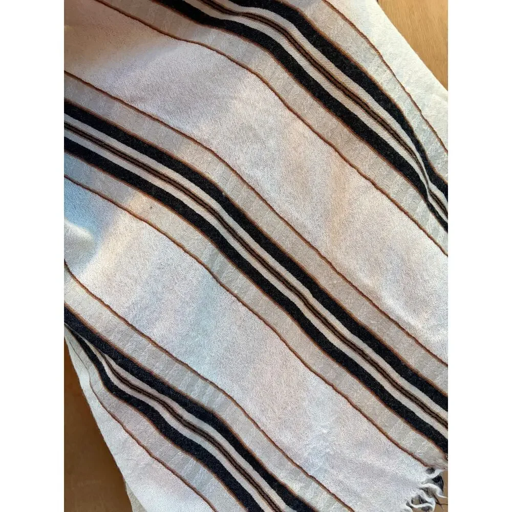 Wilfred by Aritzia Striped Fringe Scarf Shawl Wrap 100% Wool 55